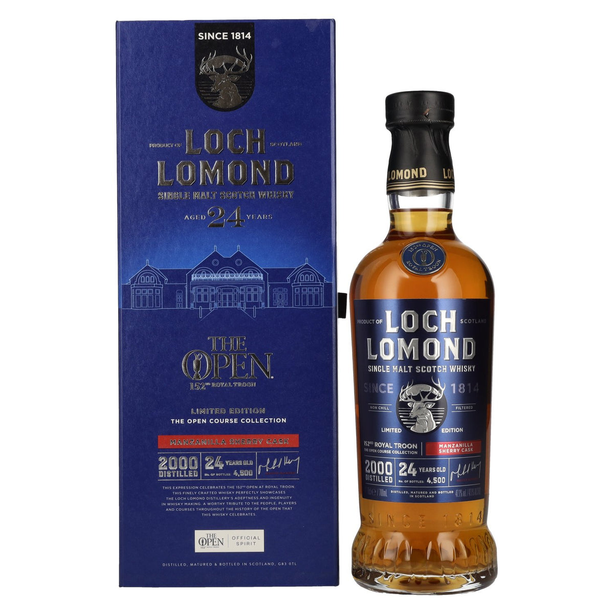 Loch Lomond 24 Years Old THE OPEN 152th Royal Troon Manzanilla Sherry Cask 47,1% Vol. 0,7l en boîte cadeau