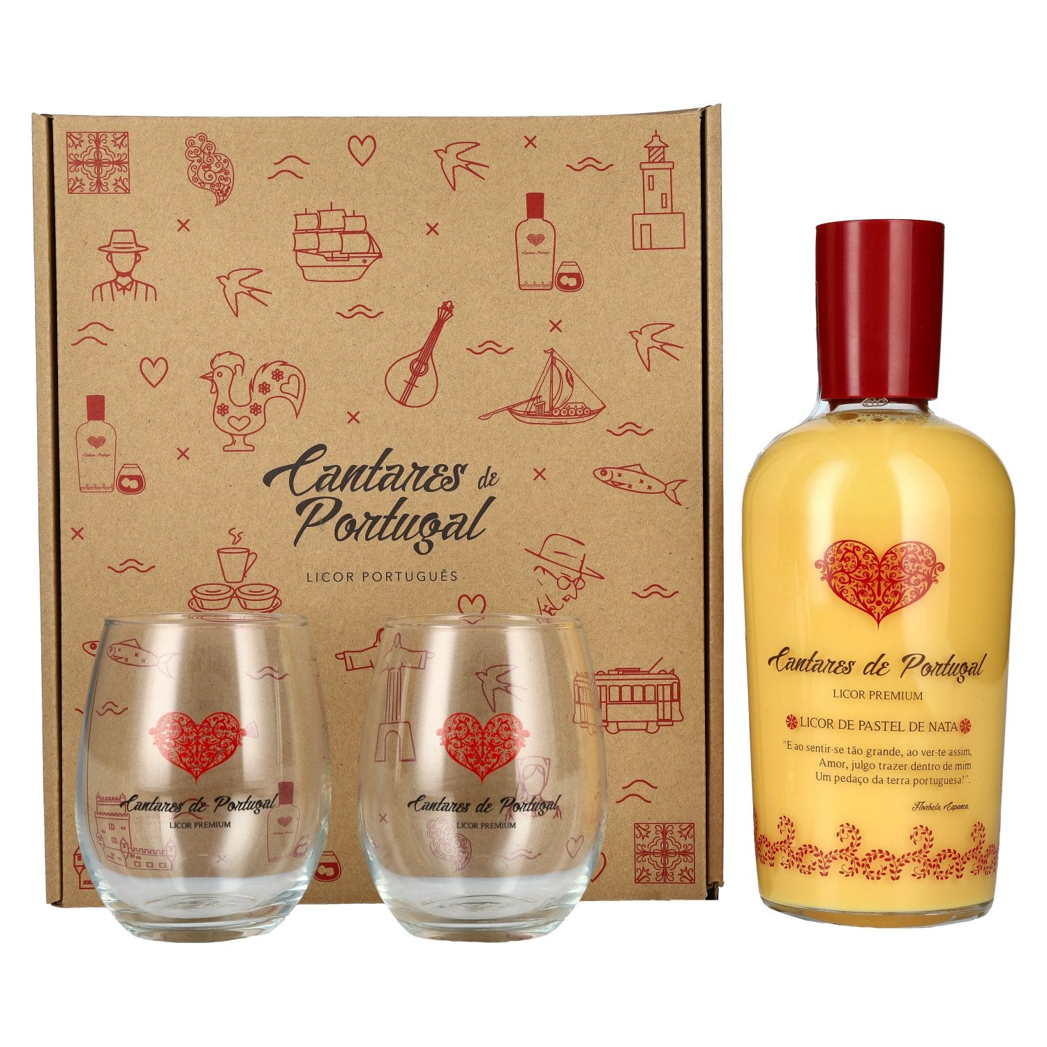 Cantares de Portugal Licor de Pastel de Nata 15% Vol. 0,7l in gift box with 2 glasses