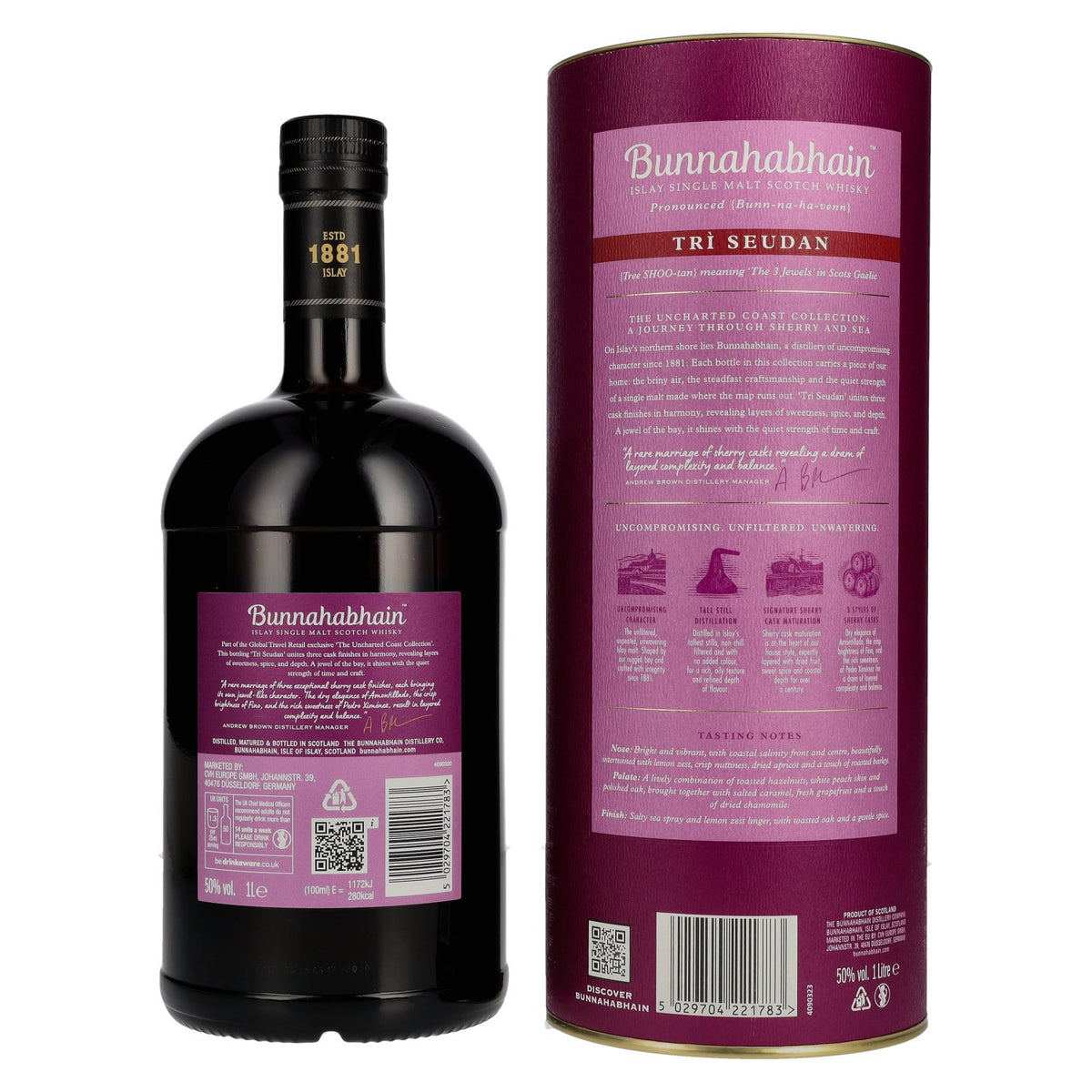 Bunnahabhain TRÌ SEUDAN, whisky single malt d'Islay, 50 % vol., 1 l, dans un coffret cadeau