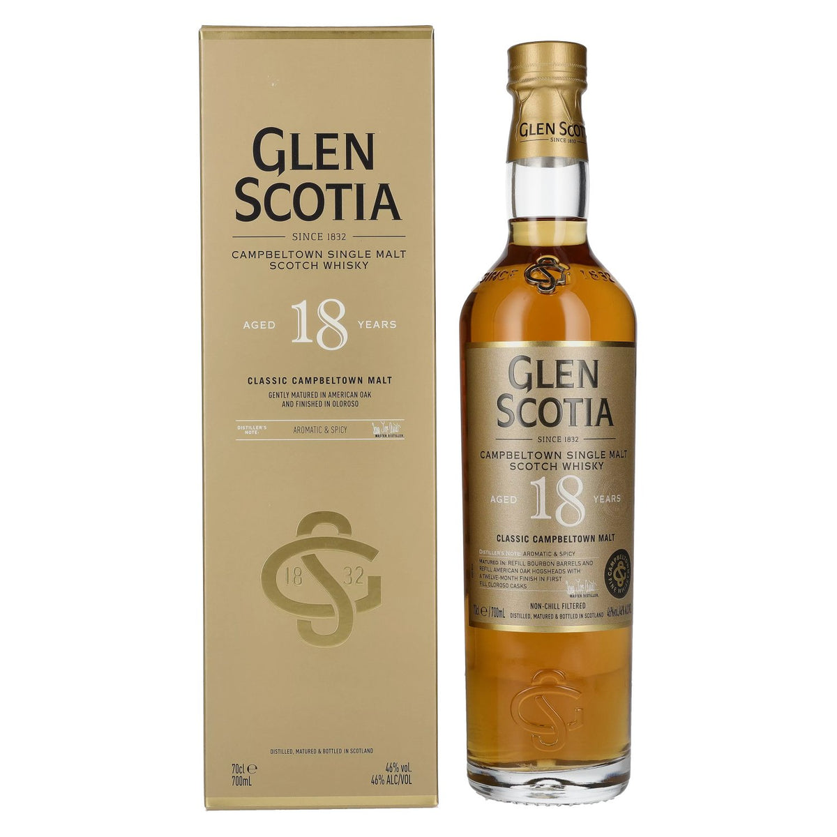 Glen Scotia 18 Years Old Single Malt Scotch Whisky 46% Vol. 0,7l en boîte cadeau
