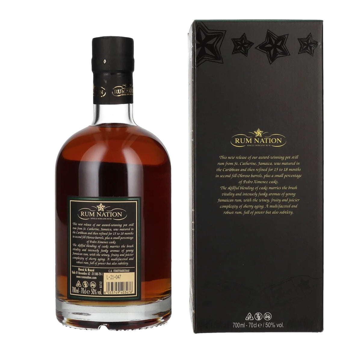 Rum Nation Jamaica, rhum de 5 ans d'âge distillé en alambic, 50 % vol., 0,7 l, dans un coffret cadeau