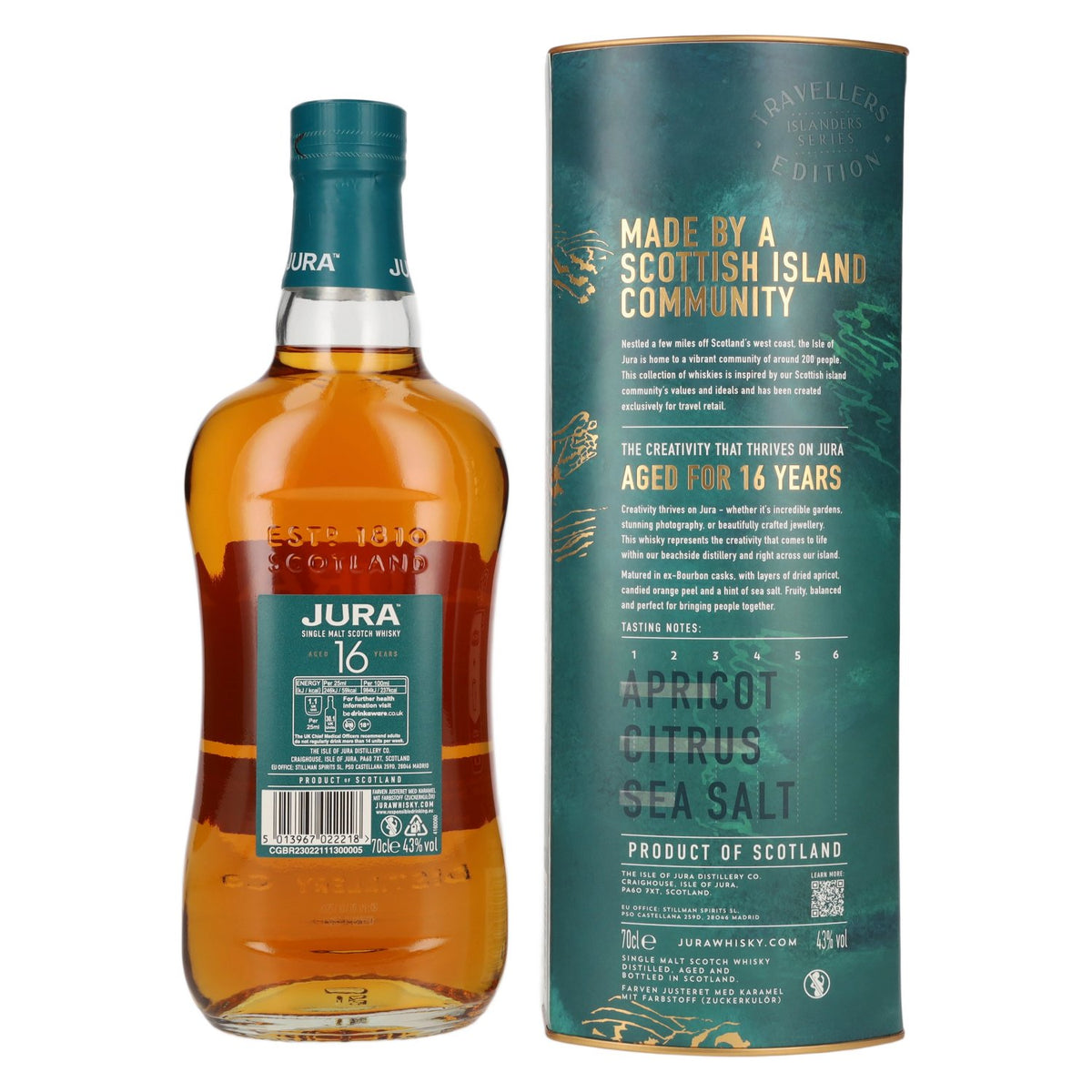 Whisky écossais single malt Jura 16 ans d'âge, 43 % vol., 0,7 l, dans un coffret cadeau