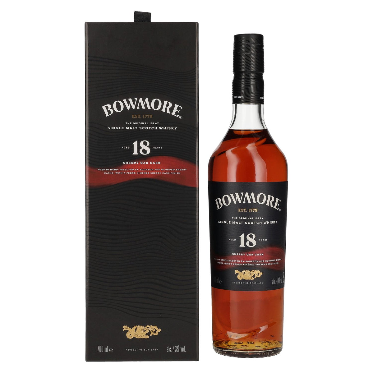 Bowmore 18 Years Old Sherry Oak Cask Islay Single Malt 43% Vol. 0,7l in gift box