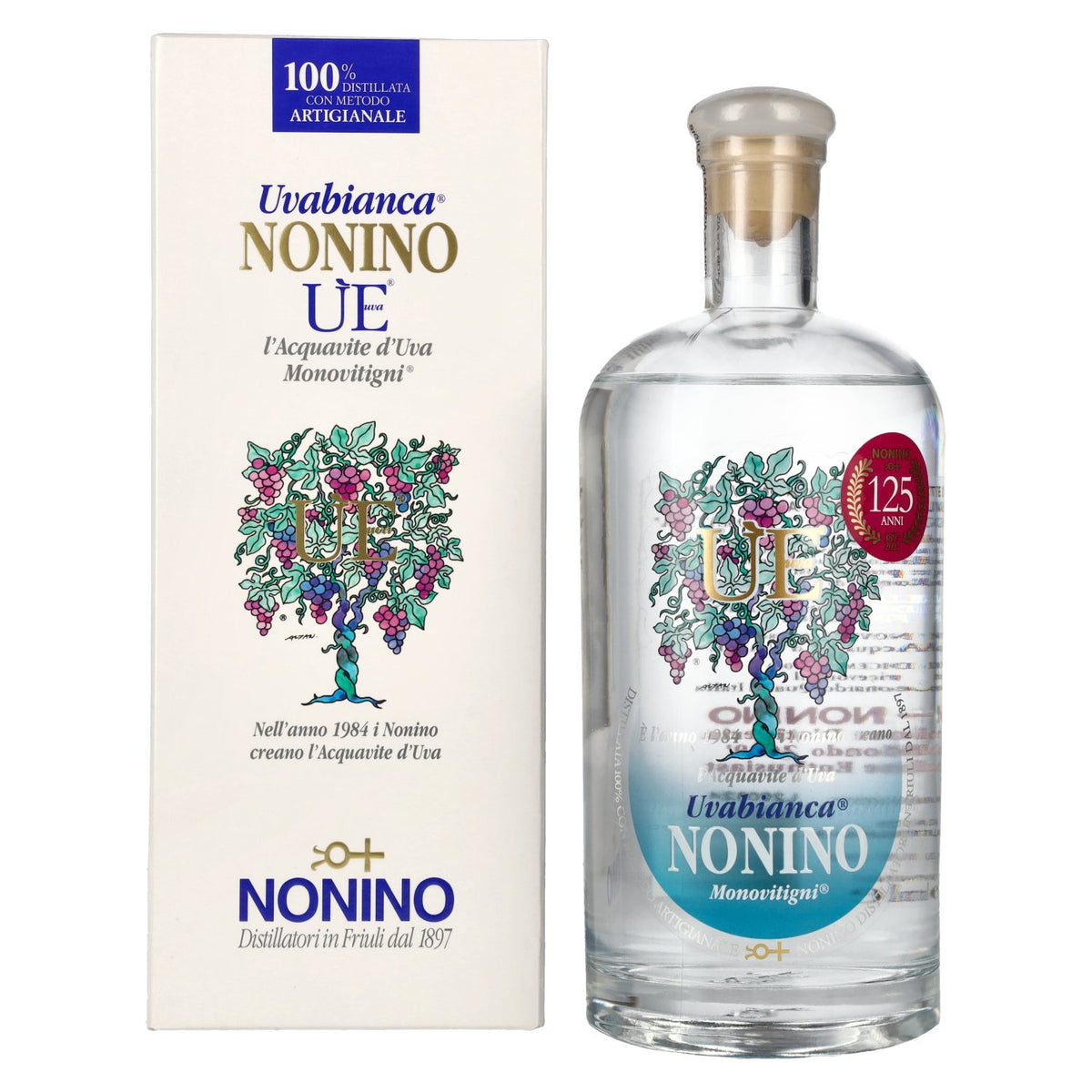 Nonino Grappa ÙE Monovitigni Uvabianca 38% vol. 0,7l en coffret cadeau