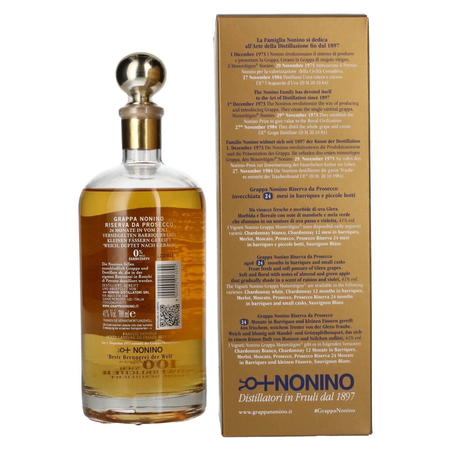Nonino Grappa Monovitigno il Prosecco in barriques 41% Vol. 0,7l in gift box