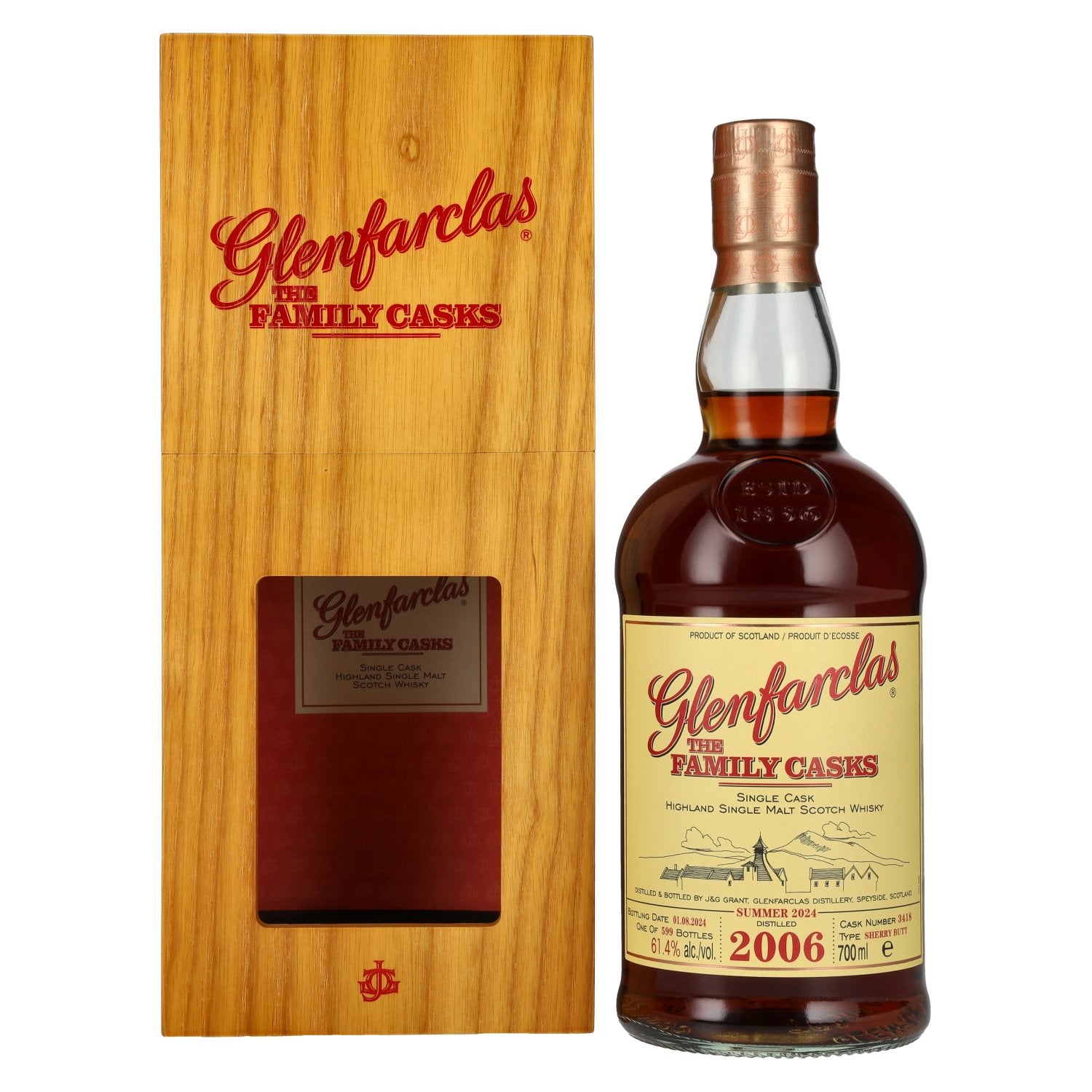 Glenfarclas THE FAMILY CASKS Single Cask SUMMER 2024 Sherry Butt #3418 2006 61,4% vol. 0,7l en caisse bois