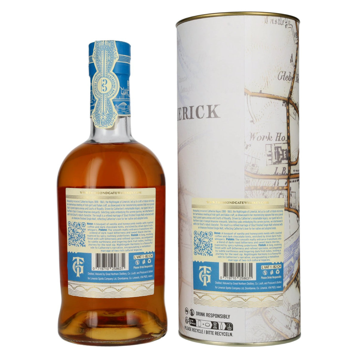 Thomond Gate The Nightingale, whisky irlandais single malt, 49 % vol., 0,7 l, dans un coffret cadeau