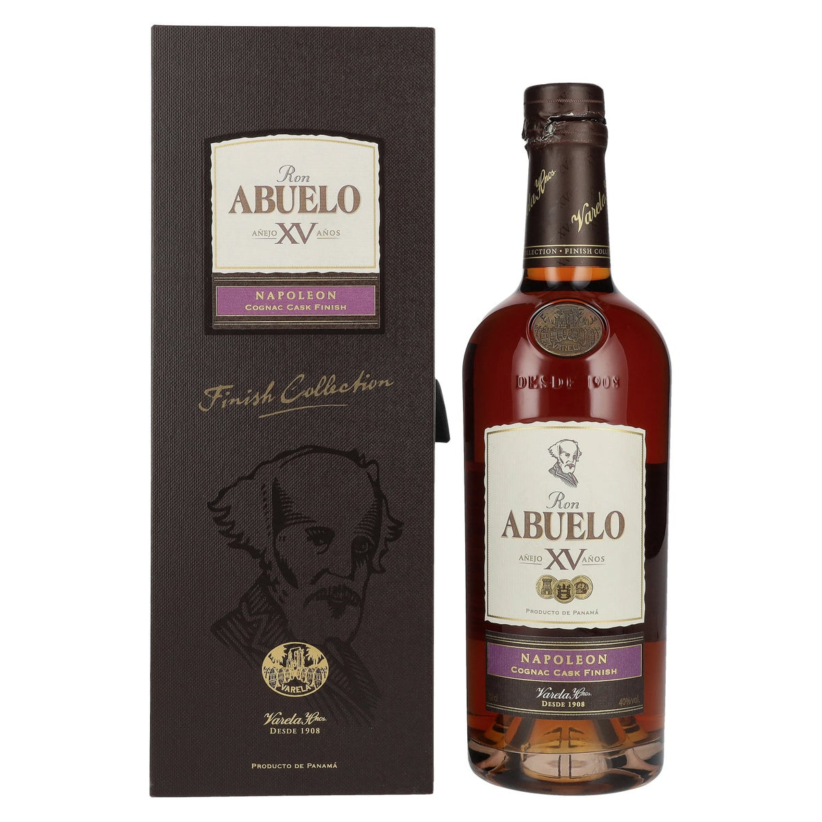 Ron Abuelo Añejo XV Años NAPOLEON, affiné en fût de cognac, 40 % vol., 0,7 l, dans un coffret cadeau