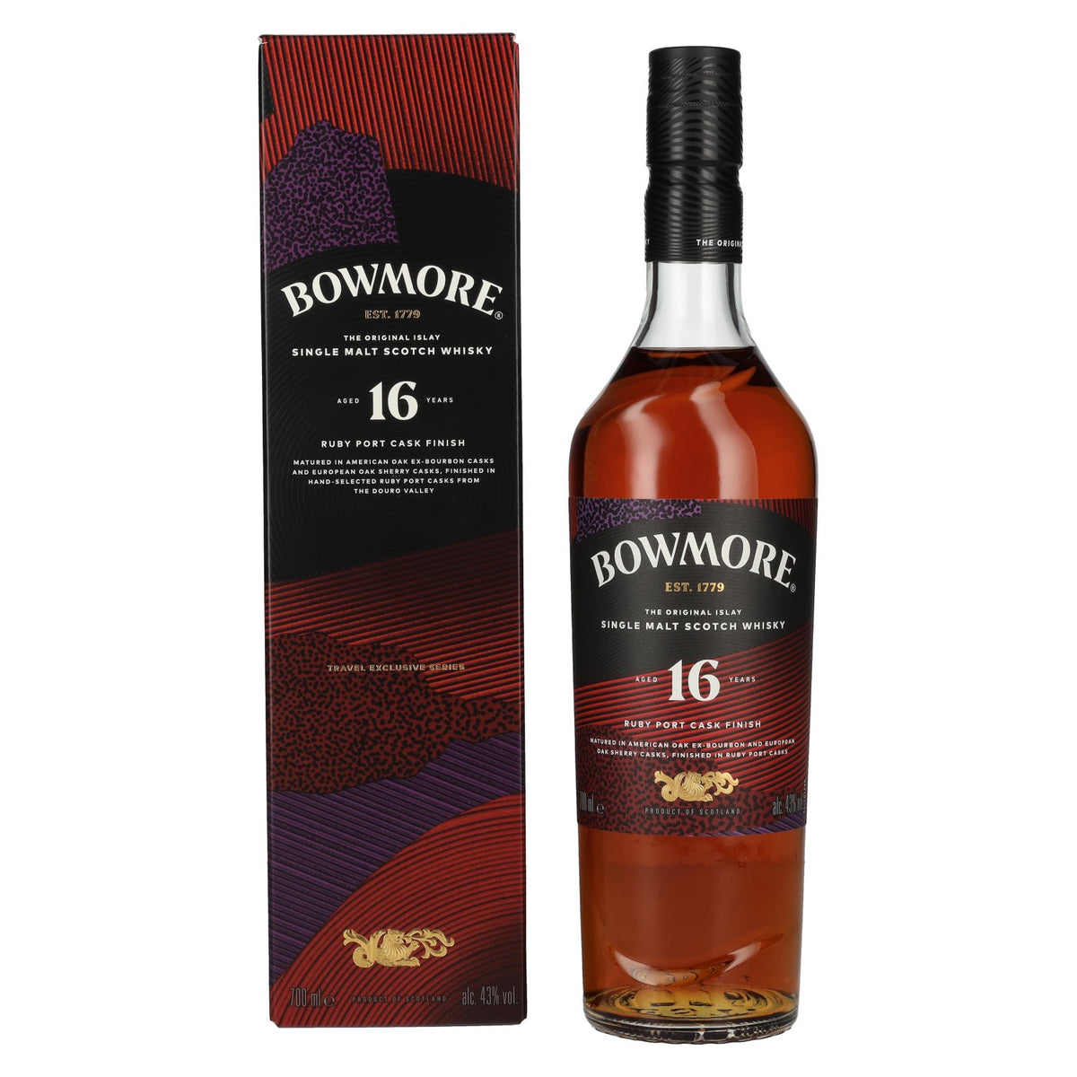 Bowmore 16 Years Old Ruby Port Cask Finish Islay Single Malt 43% Vol. 0,7l in gift box