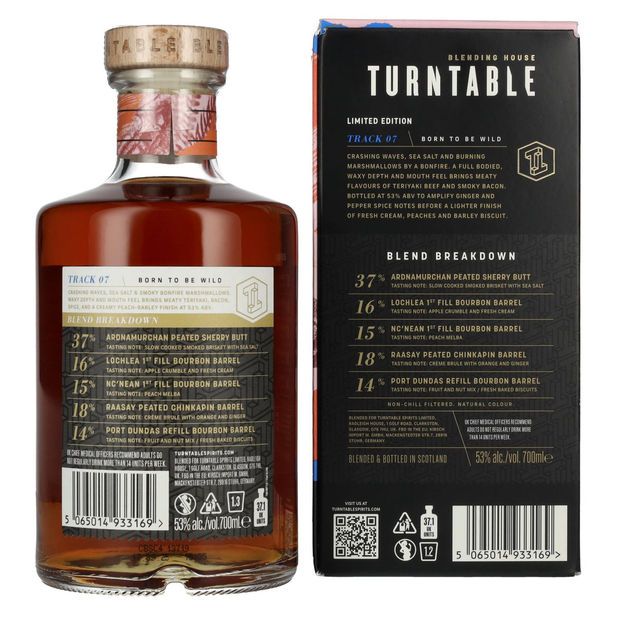 Turntable BORN TO BE WILD Blended Scotch Whisky Limited Edition Track 07 2025 53% Vol. 0,7l en boîte cadeau