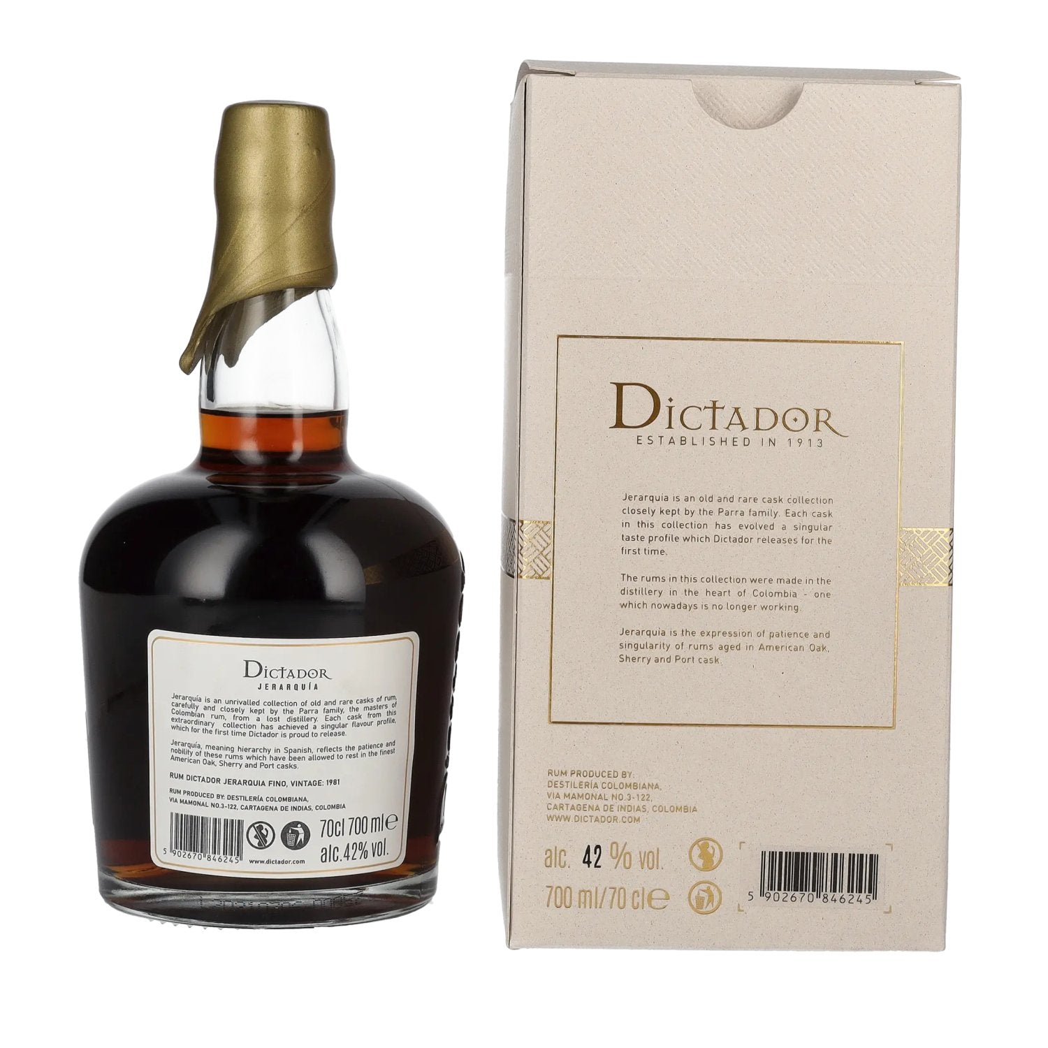 Dictador JERARQUÍA 39 Years Old FINO Rum 1981 42% Vol. 0,7l in Geschenkbox