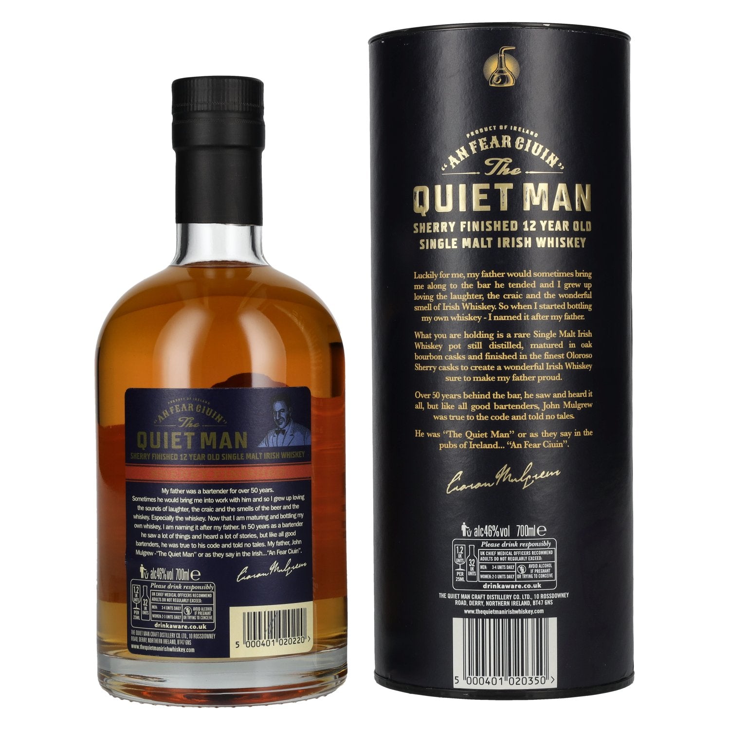 The Quiet Man AN FEAR CIUIN 12 Year Old SHERRY FINISHED 46% Vol. 0,7l en coffret cadeau