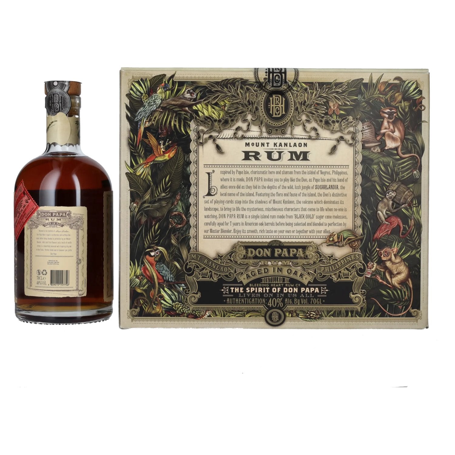 Don Papa 7 Years Old Single Island Rum 40% Vol. 0,7l in Geschenkbox mit Spielkarten