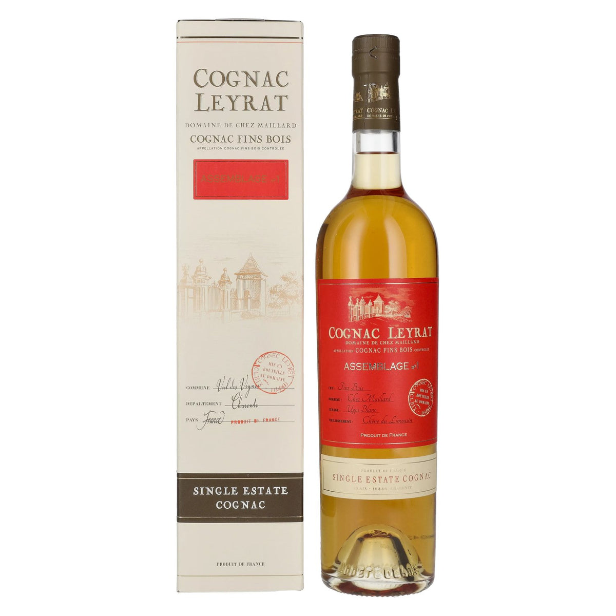 Cognac Leyrat ASSEMBLAGE N° 1 Cognac d'un seul domaine 42 % vol. 0,7 l dans un coffret cadeau
