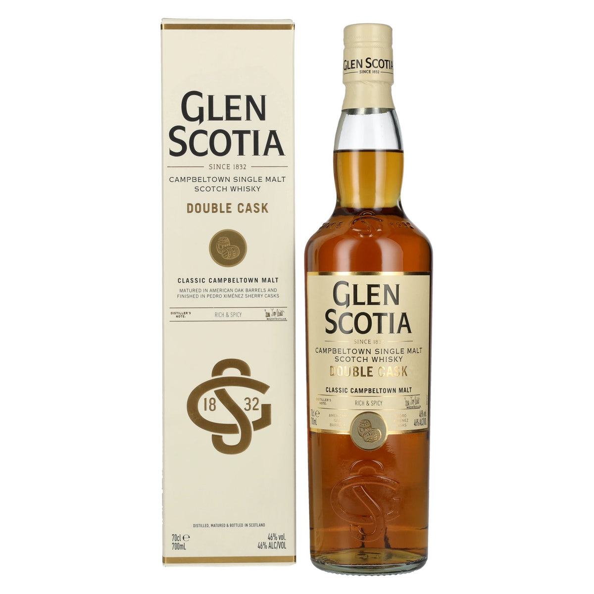 Glen Scotia DOUBLE CASK PX Sherry Casks Single Malt Scotch Whisky 46% ABV, 0.7l in a gift box
