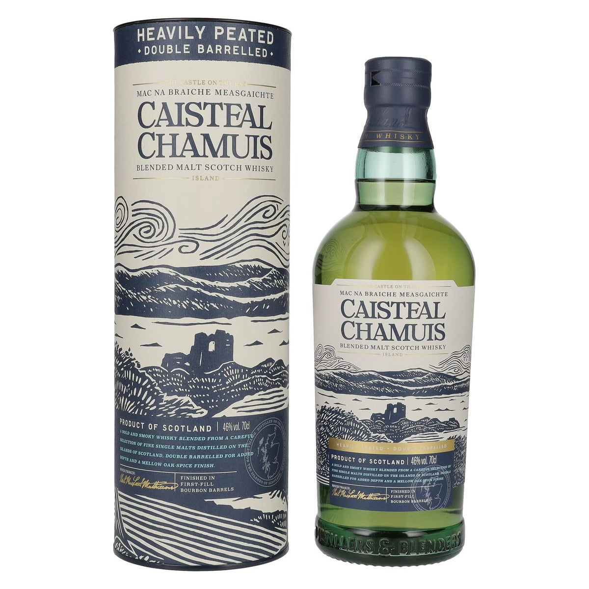 Caisteal Chamuis Bourbon Casks Heavily Peated Blended Malt Scotch Whisky 46% Vol. 0,7l en coffret cadeau