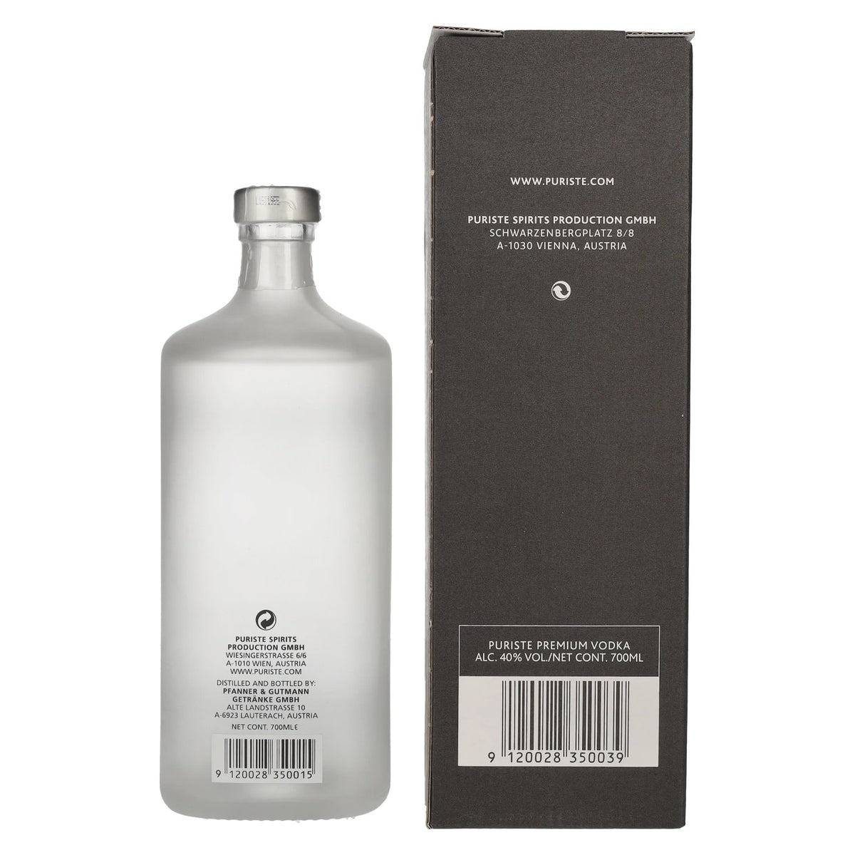 PURISTE Premium Vodka No. 1 by Hillinger &amp; Kracher 40% vol. 0,7l en coffret cadeau