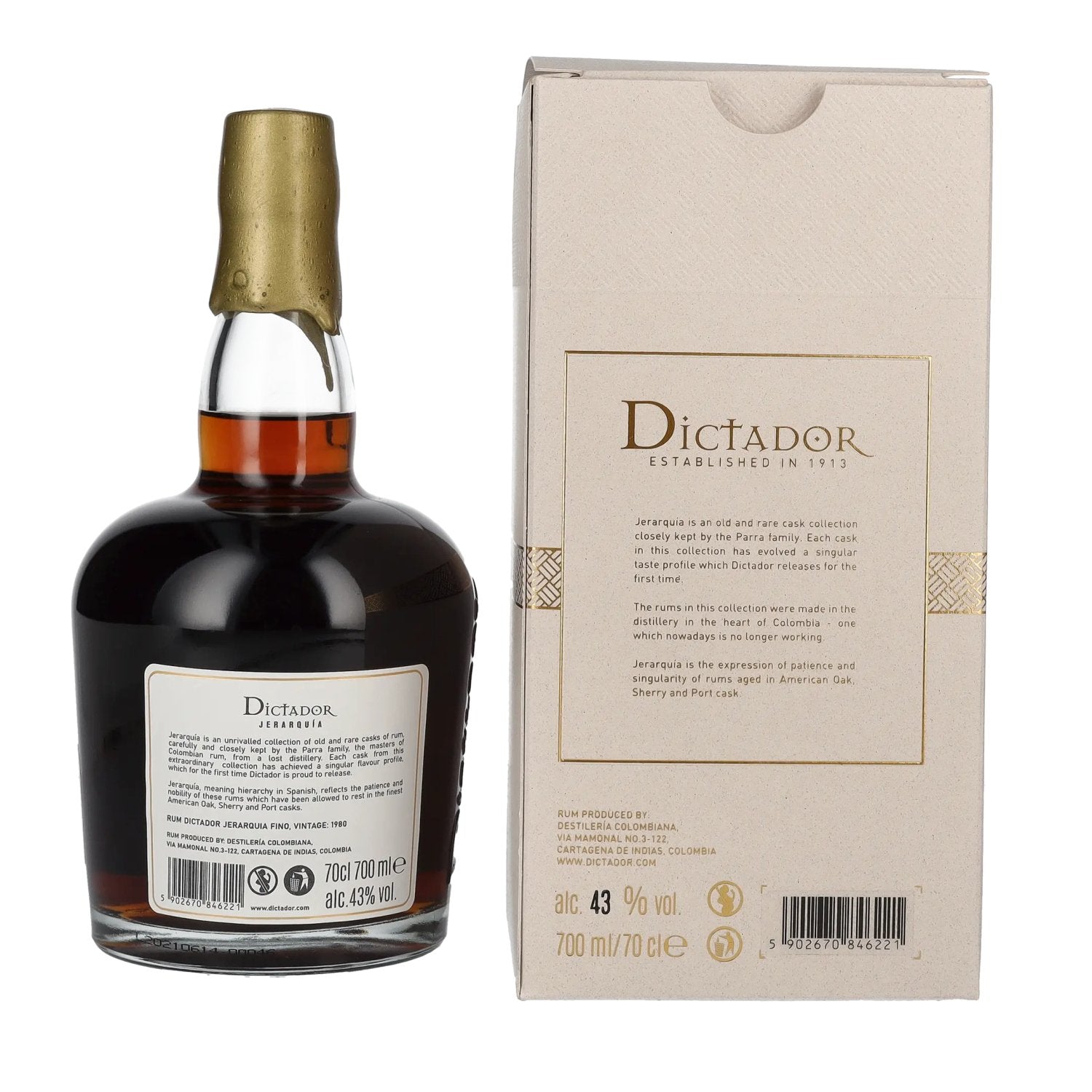 Dictador JERARQUÍA 40 Years Old FINO Rum 1980 43% Vol. 0,7l in Geschenkbox