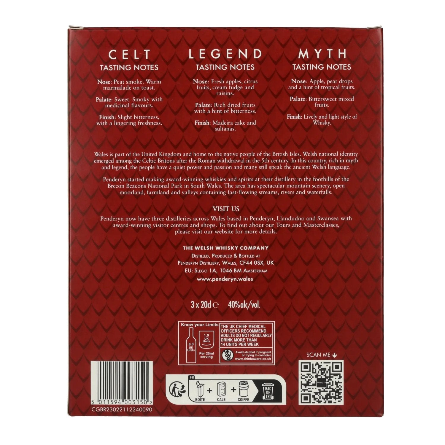 Penderyn MYTH, LEGEND, CELT Single Malt Welsh Whisky 40% Vol. 3x0,2l in gift box