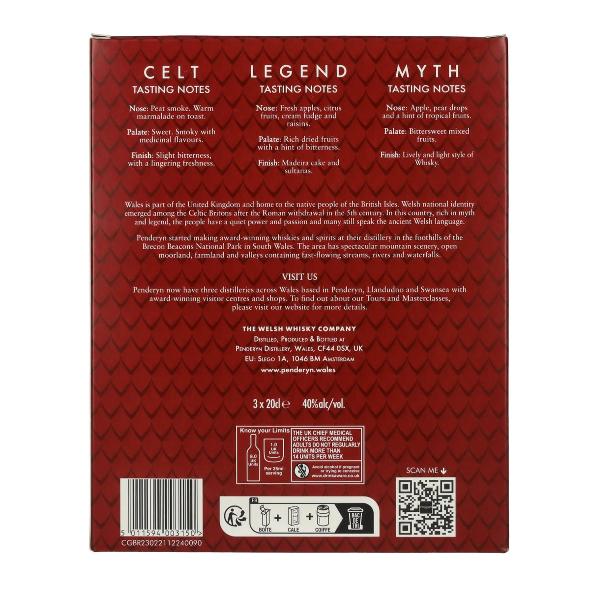 Penderyn MYTH, LEGEND, CELT Single Malt Welsh Whisky 40% Vol. 3x0,2l in gift box
