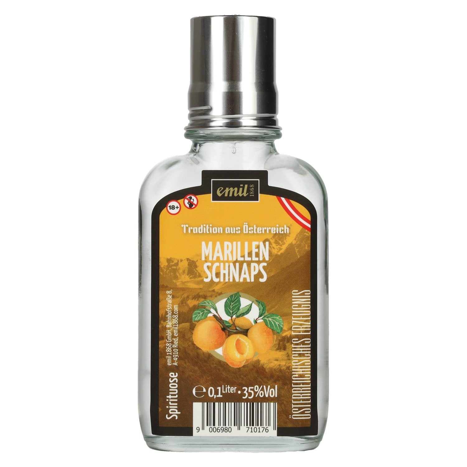 emil 1868 Eau-de-vie d'abricot 35 % vol., 0,1 l en flacon de poche