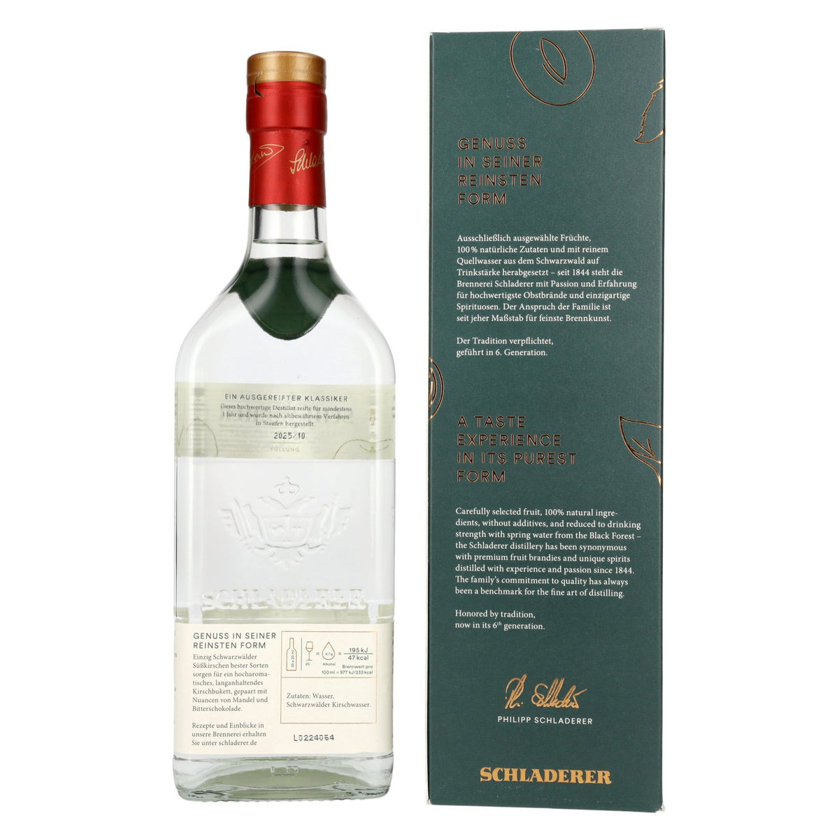 Liqueur de cerises de la Forêt-Noire Schladerer, 42 % vol., 0,7 l, dans un coffret cadeau