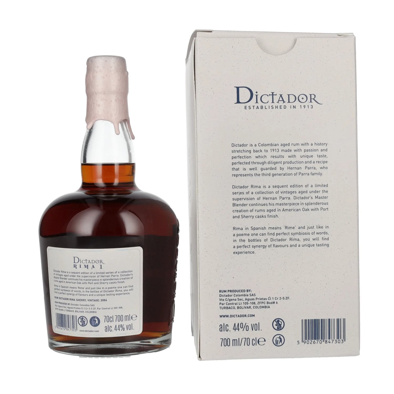 Dictador RIMA 1 16 Years Old SHERRY Cask Vintage 2006 44% Vol. 0,7l in Geschenkbox