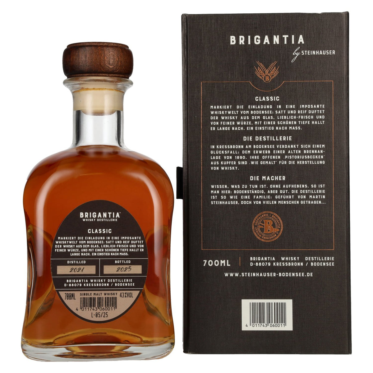 Steinhauser BRIGANTIA CLASSIC Single Malt Whisky Limited Edition 43% Vol. 0,7l in gift box