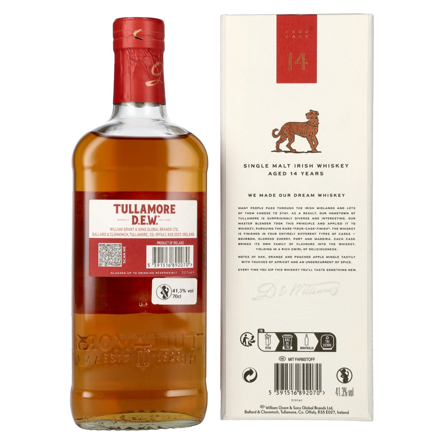 Tullamore D.E.W. 14 Years Old Single Malt Irish Whiskey 41,3% Vol. 0,7l en coffret cadeau