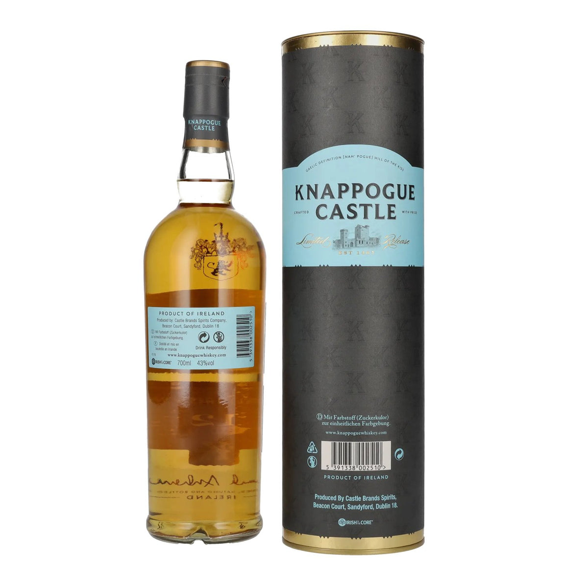 Knappogue Castle 12 ans d'âge, vieilli en fûts de bourbon, 43 % vol., 0,7 l, dans un coffret cadeau