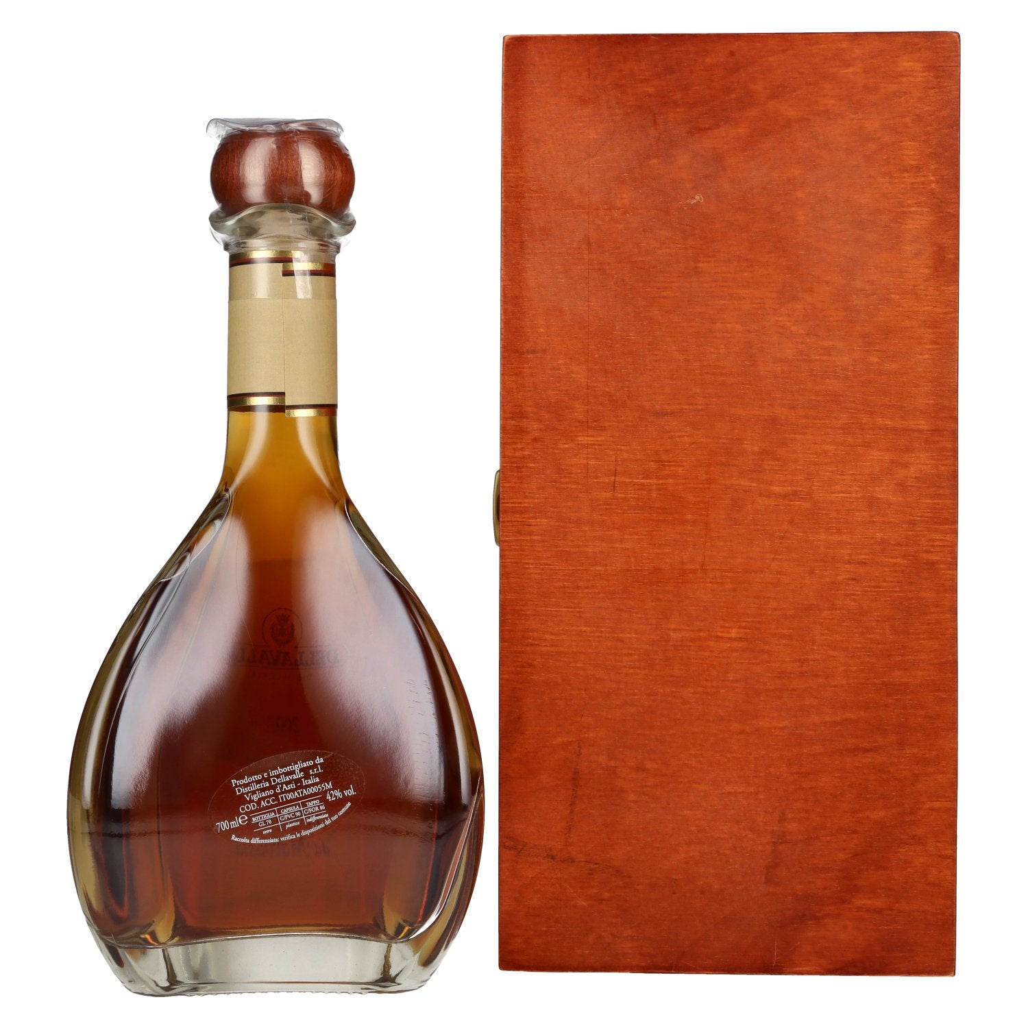 Dellavalle Grappa Affinata in botti da MALVASIA 2007 42% vol. 0,7l dans une caisse en bois