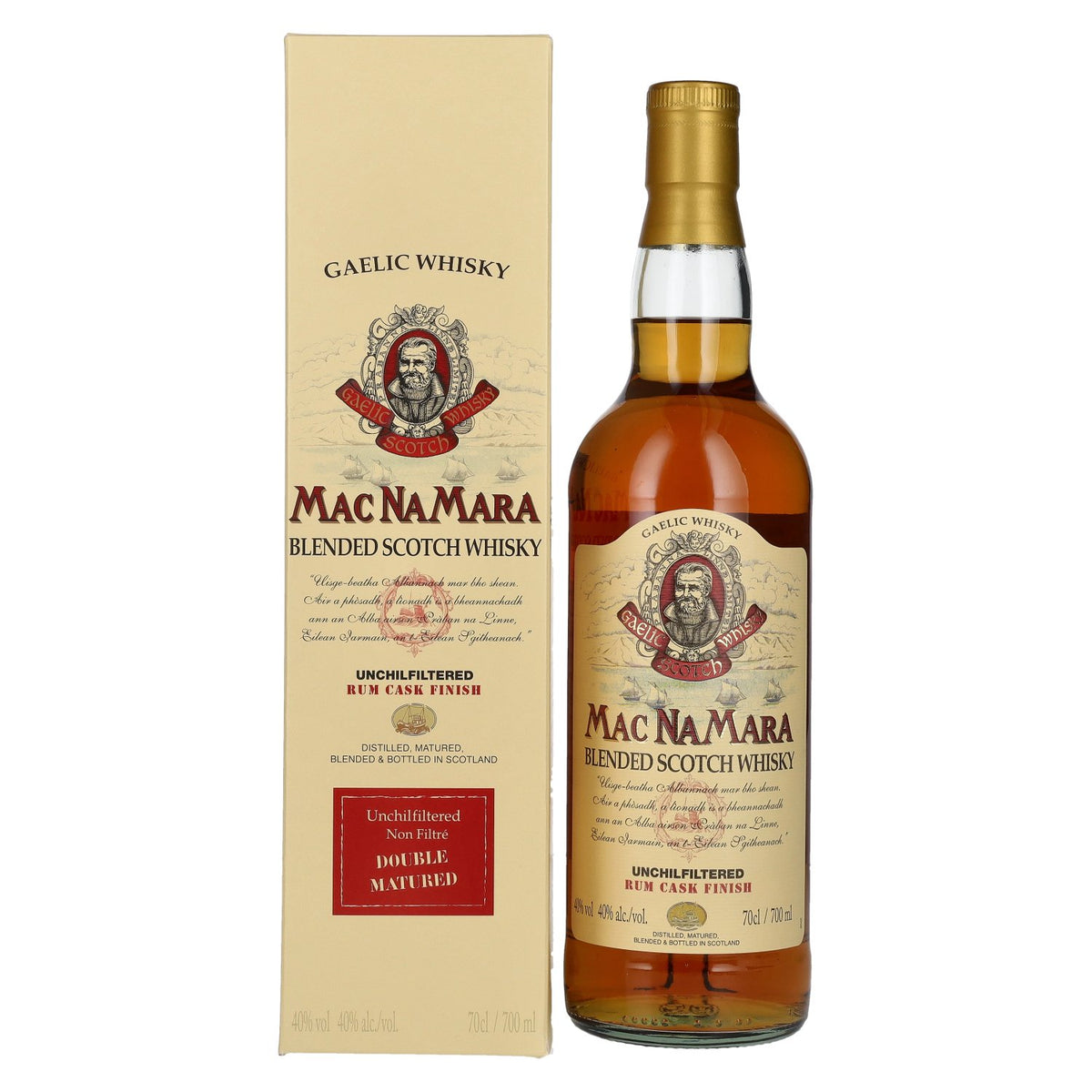 Gaelic Whisky MACNAMARA Rum Cask Finish Blended Scotch Whisky 40% Vol. 0,7l en boîte cadeau