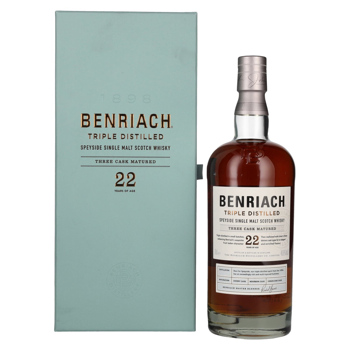 Benriach 22 Years Old Triple Distilled Three Cask Matured Single Malt 46,8% Vol. 0,7l en coffret cadeau