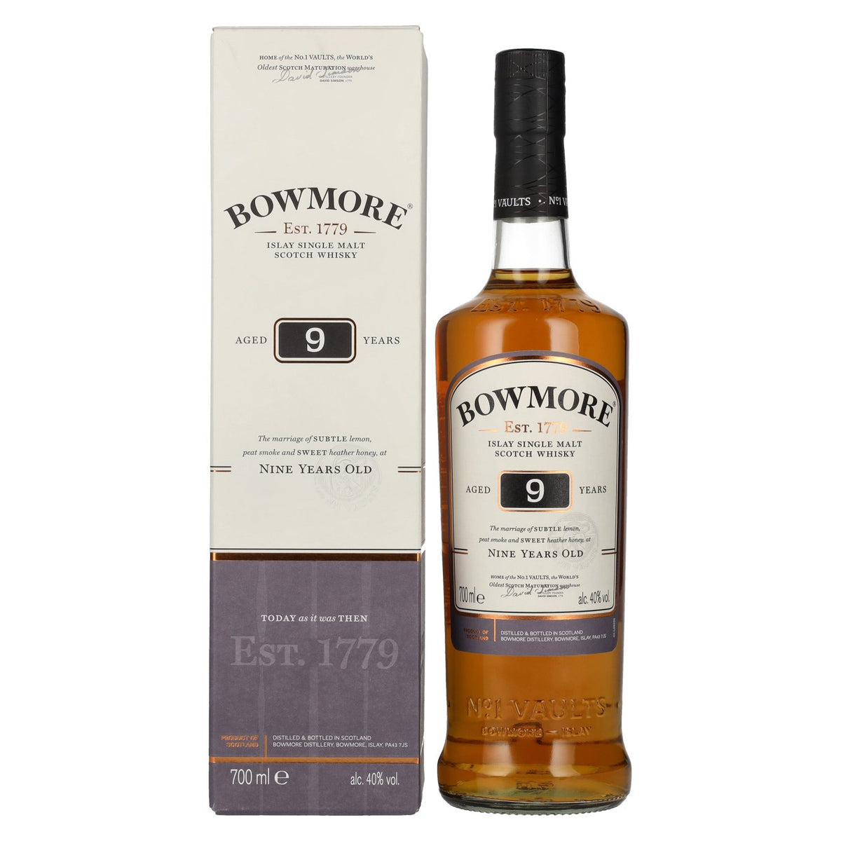 Bowmore 9 Years Old Islay Single Malt Scotch Whisky 40% Vol. 0,7l en boîte cadeau