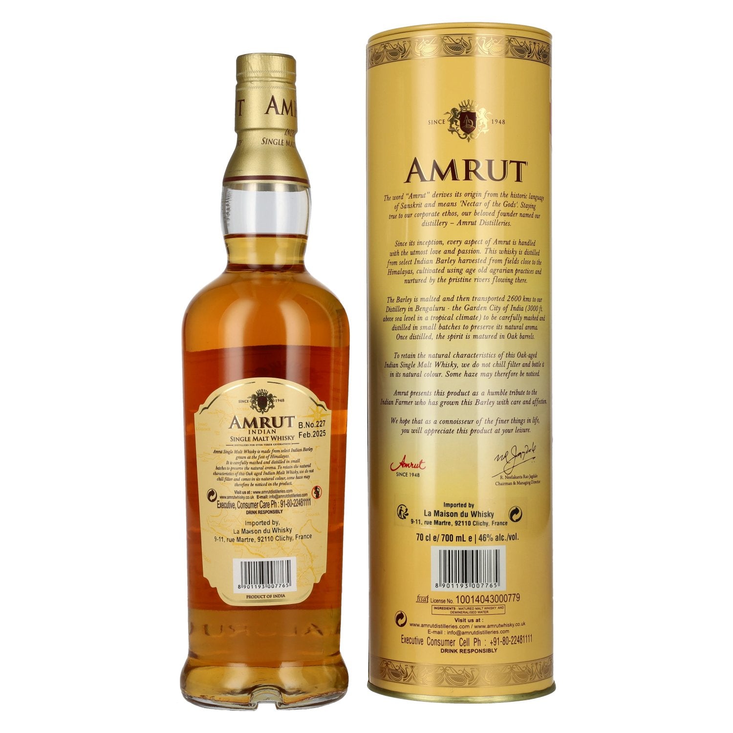 Amrut Indian Single Malt Whisky 46% Vol. 0,7l en Tinbox