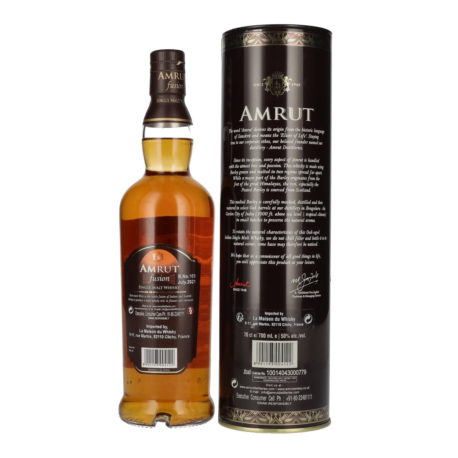 Amrut Indian FUSION Single Malt Whisky 50% Vol. 0,7l in Tinbox