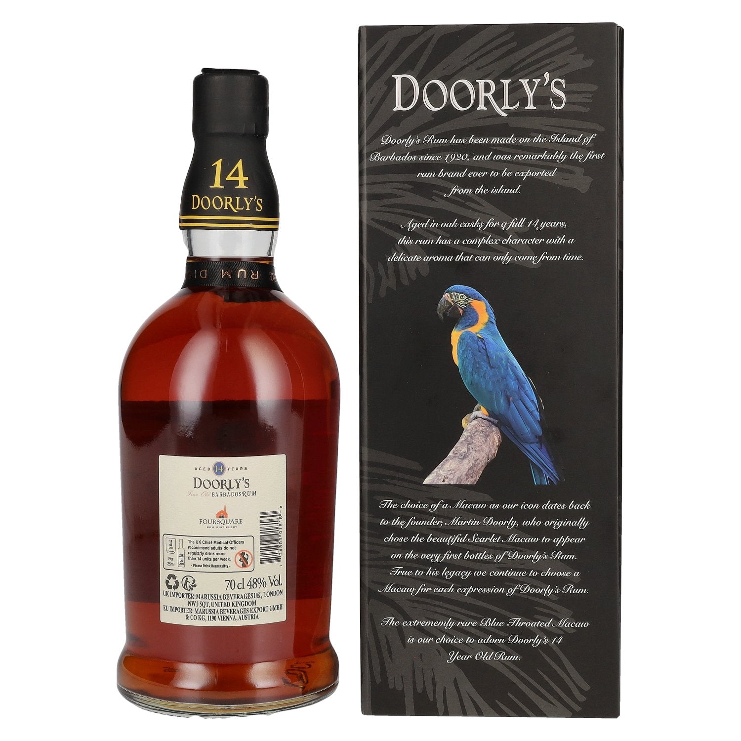 Foursquare Doorly's Barbados Rum, rhum fin de Barbade 14 ans d'âge, 48 % vol., 0,7 l, dans un coffret cadeau