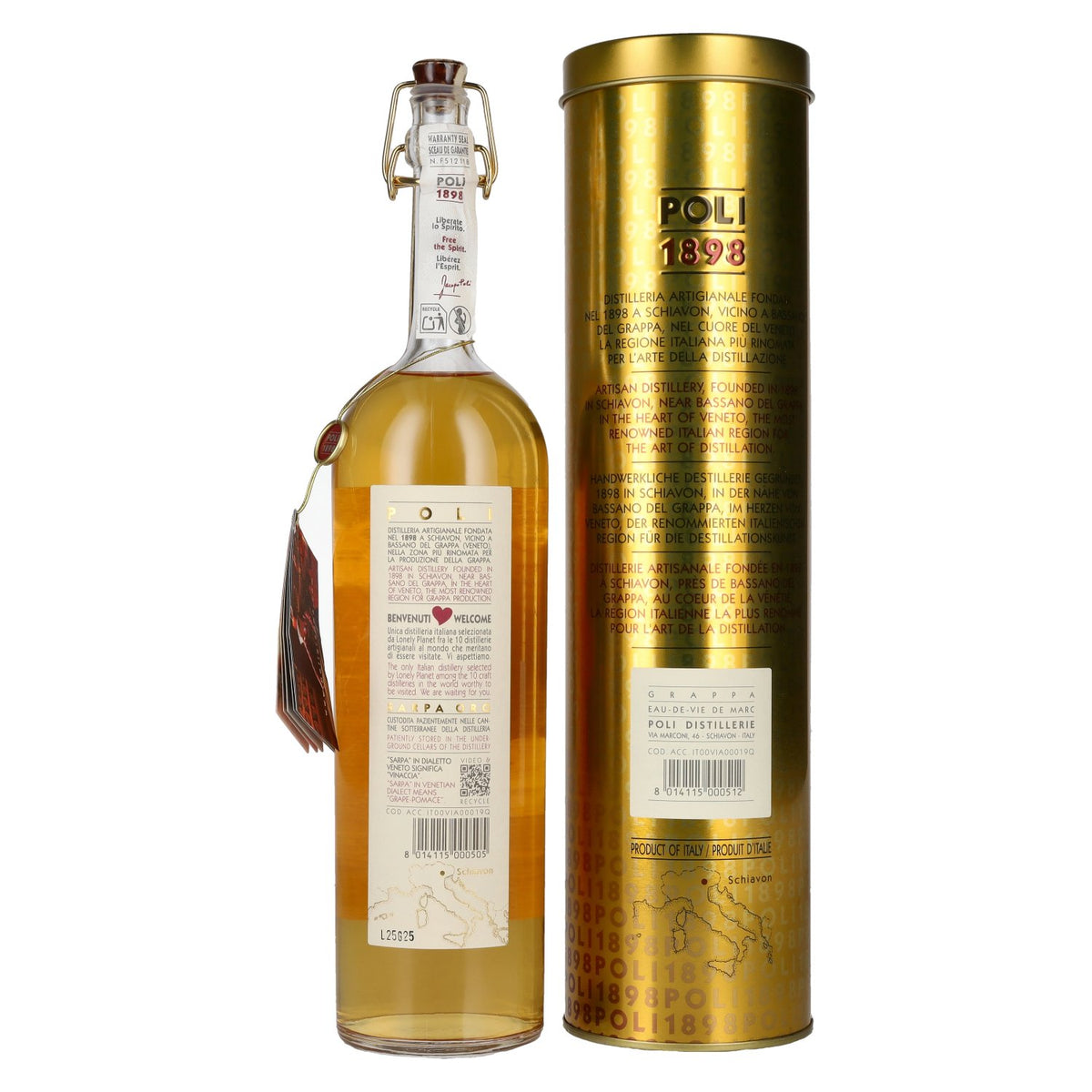 Poli Grappa Sarpa Oro di Poli 40% Vol. 0,7l in Tinbox