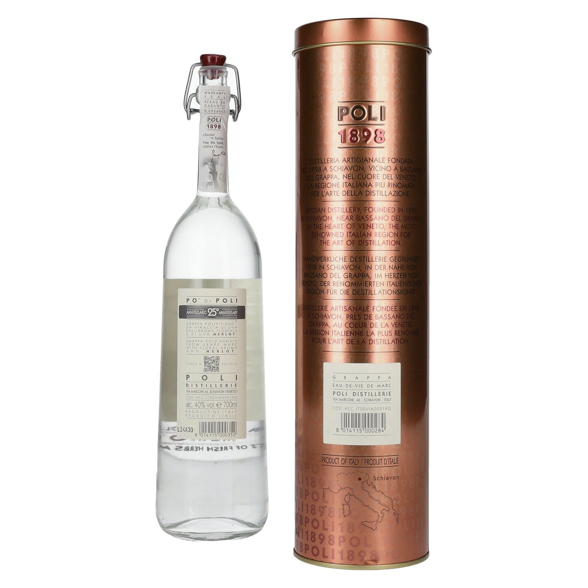 Poli Po' Di Poli Grappa 25 Anniversario Merlot 40% Vol. 0,7l in Tinbox