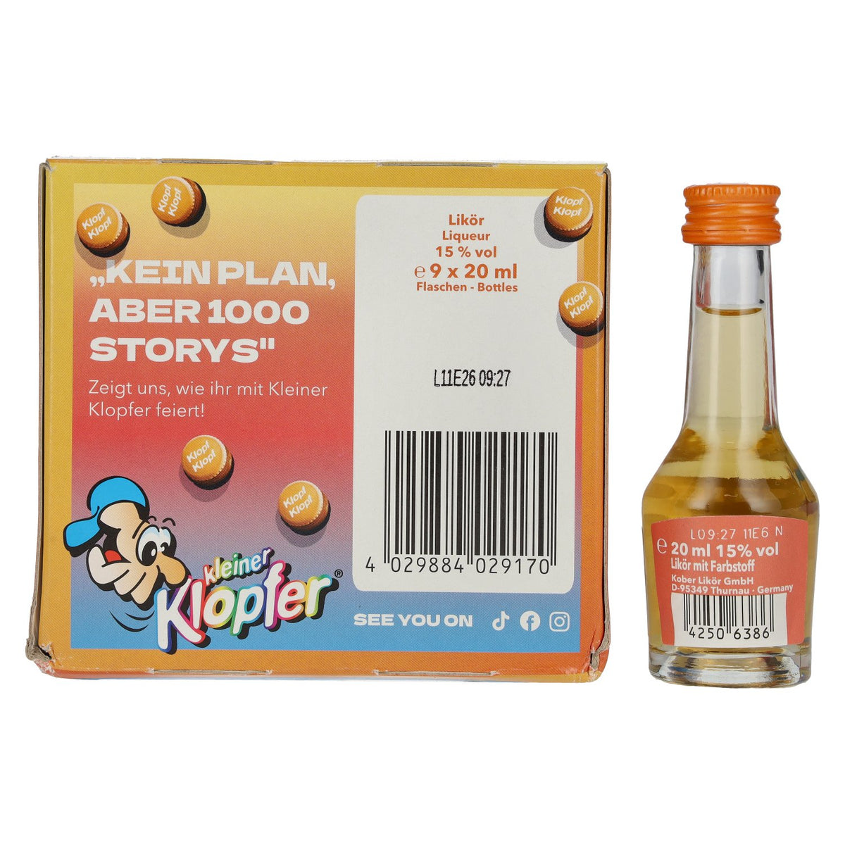 Kleiner Klopfer, thé glacé à la pêche, 15 % vol., 9 x 0,02 l