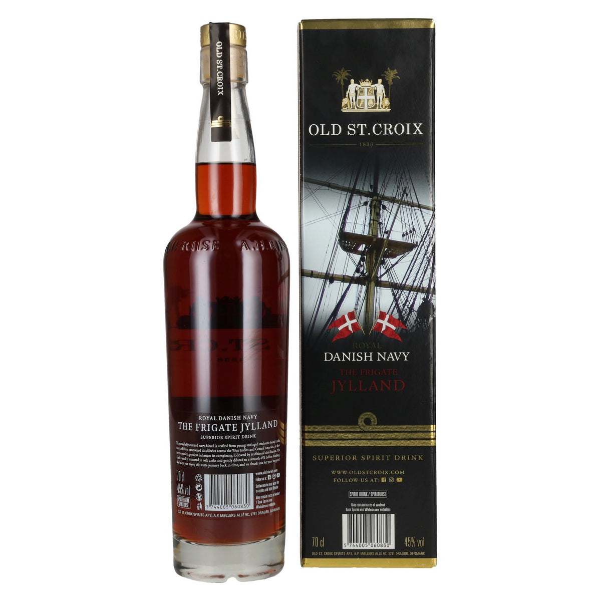 Old St. Croix A.H. Riise Royal DANISH NAVY The Frigate JYLLAND Superior Spirit Drink 45% vol. 0,7l en boîte cadeau
