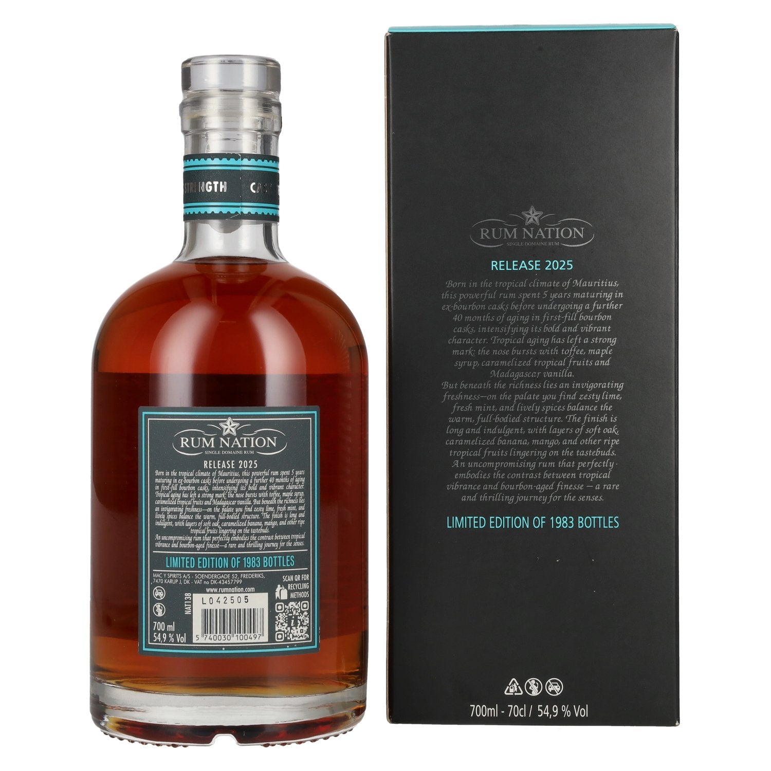 Rum Nation Mauritius 8 Years Old Cask Strength Rum Limited Edition 54,9% Vol. 0,7l en boîte cadeau