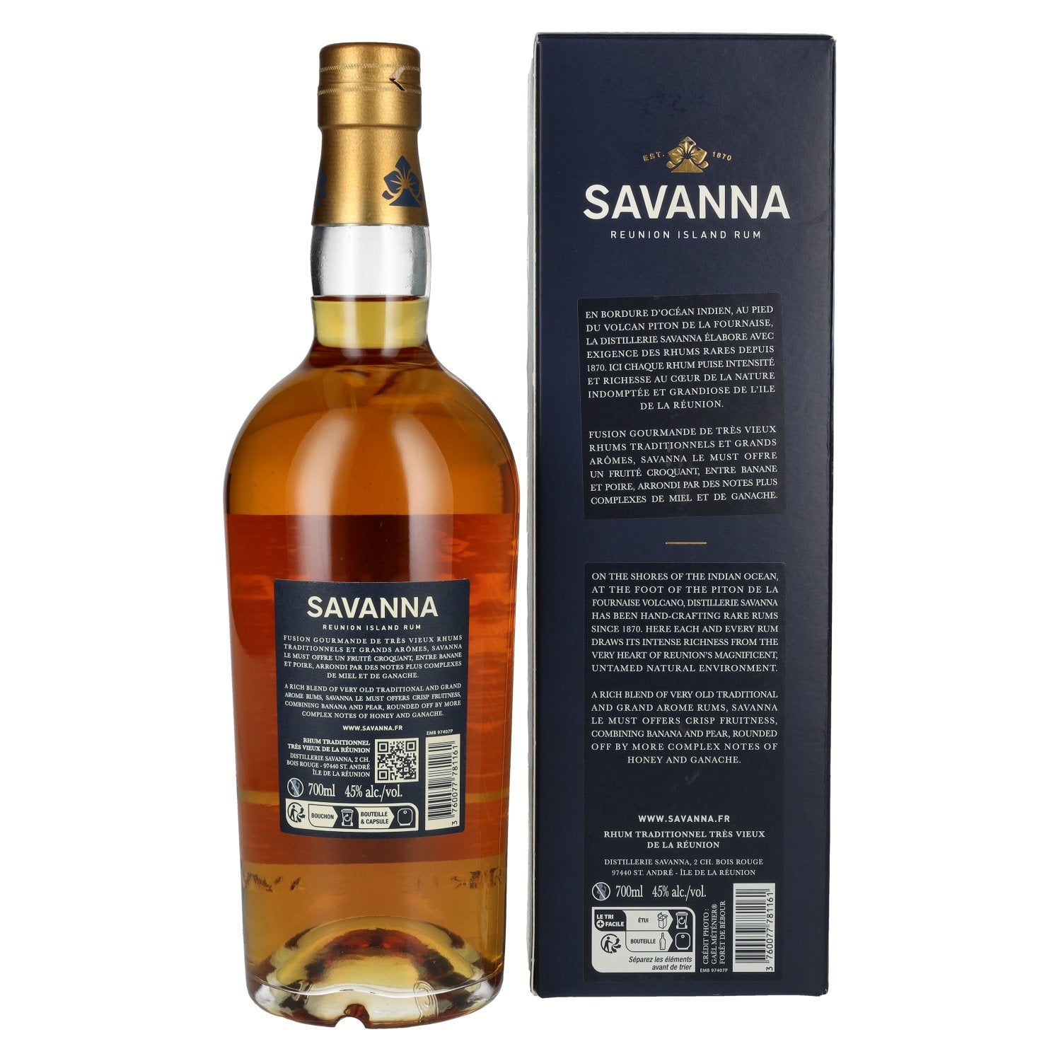 Savanna LE MUST Rhum de l'île de la Réunion 45% vol. 0,7l en boîte cadeau