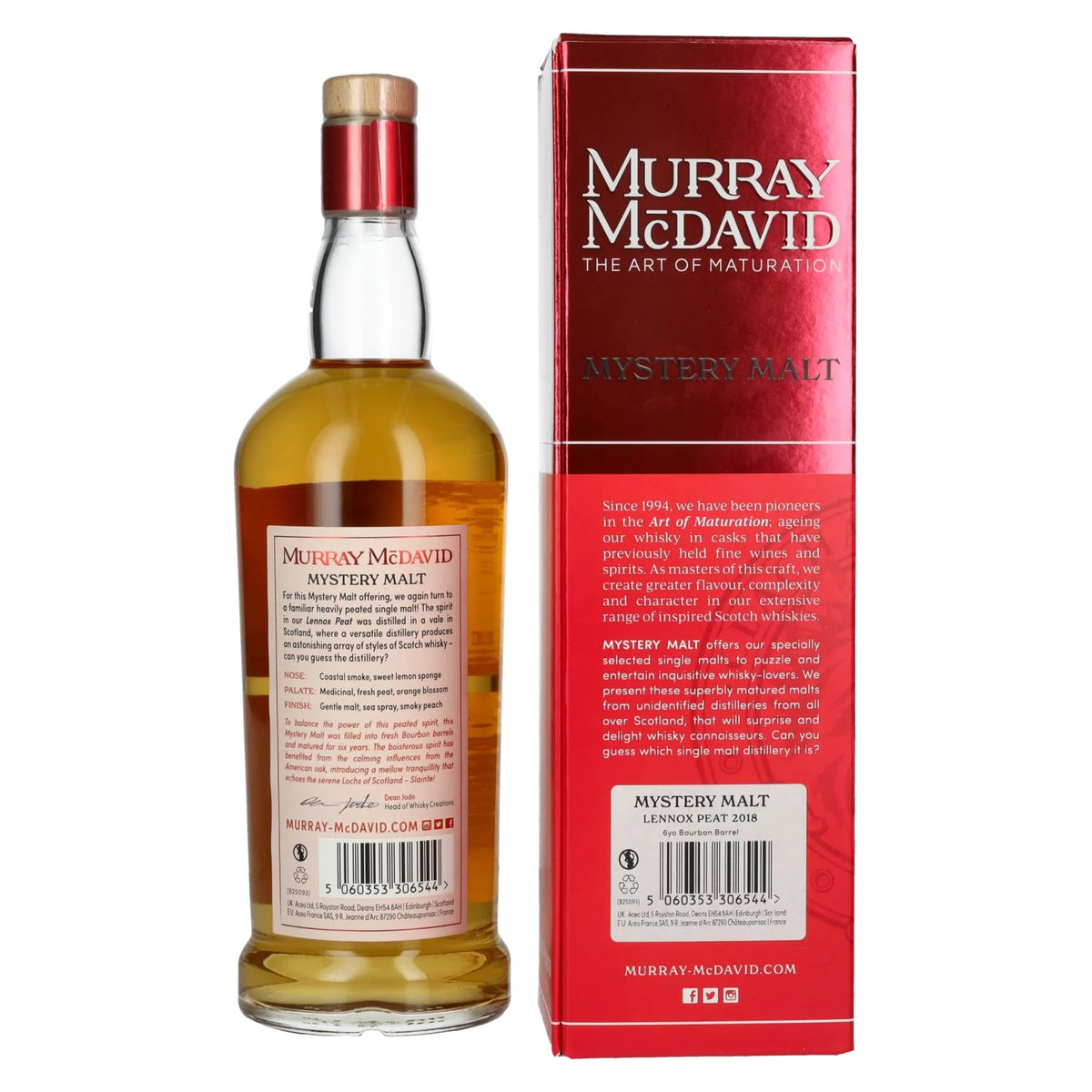 Murray McDavid Benchmark 6 ans d'âge LENNOX PEAT, finition en fût de bourbon, 2018, 56,3 % vol., 0,7 l, dans un coffret cadeau