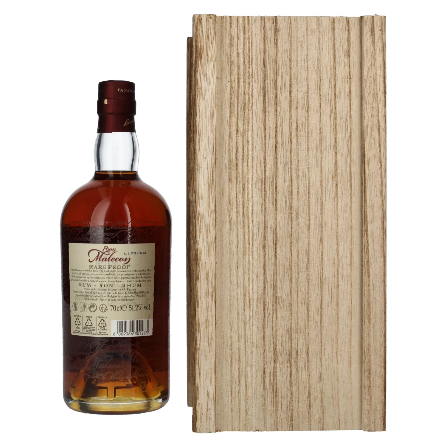 Rum Malecon Añejo 17 Años RARE PROOF 2005 51,2% Vol. 0,7l dans une caisse en bois