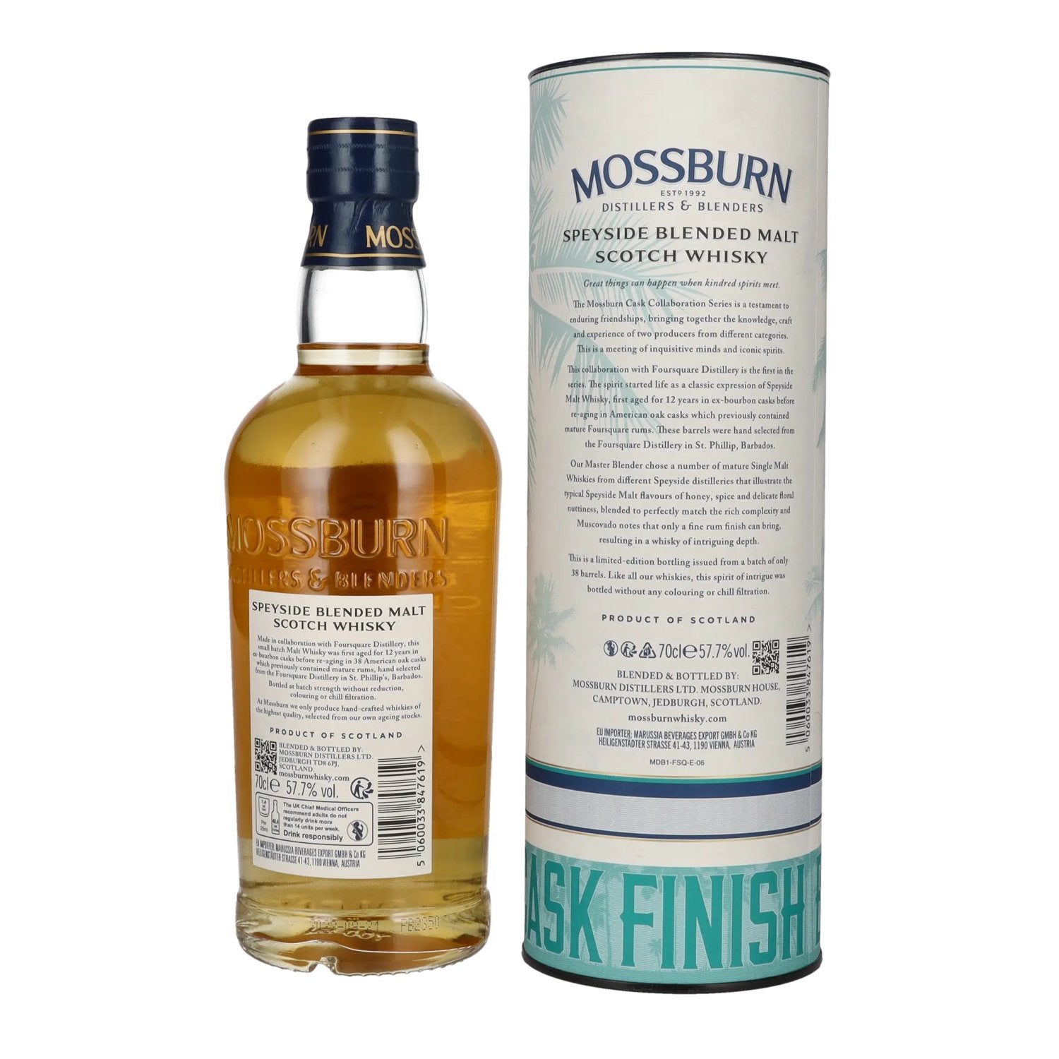 Mossburn FOURSQUARE 12 Years Old Rum Casks Whisky Batch Strength 57,7% Vol. 0,7l in Geschenkbox