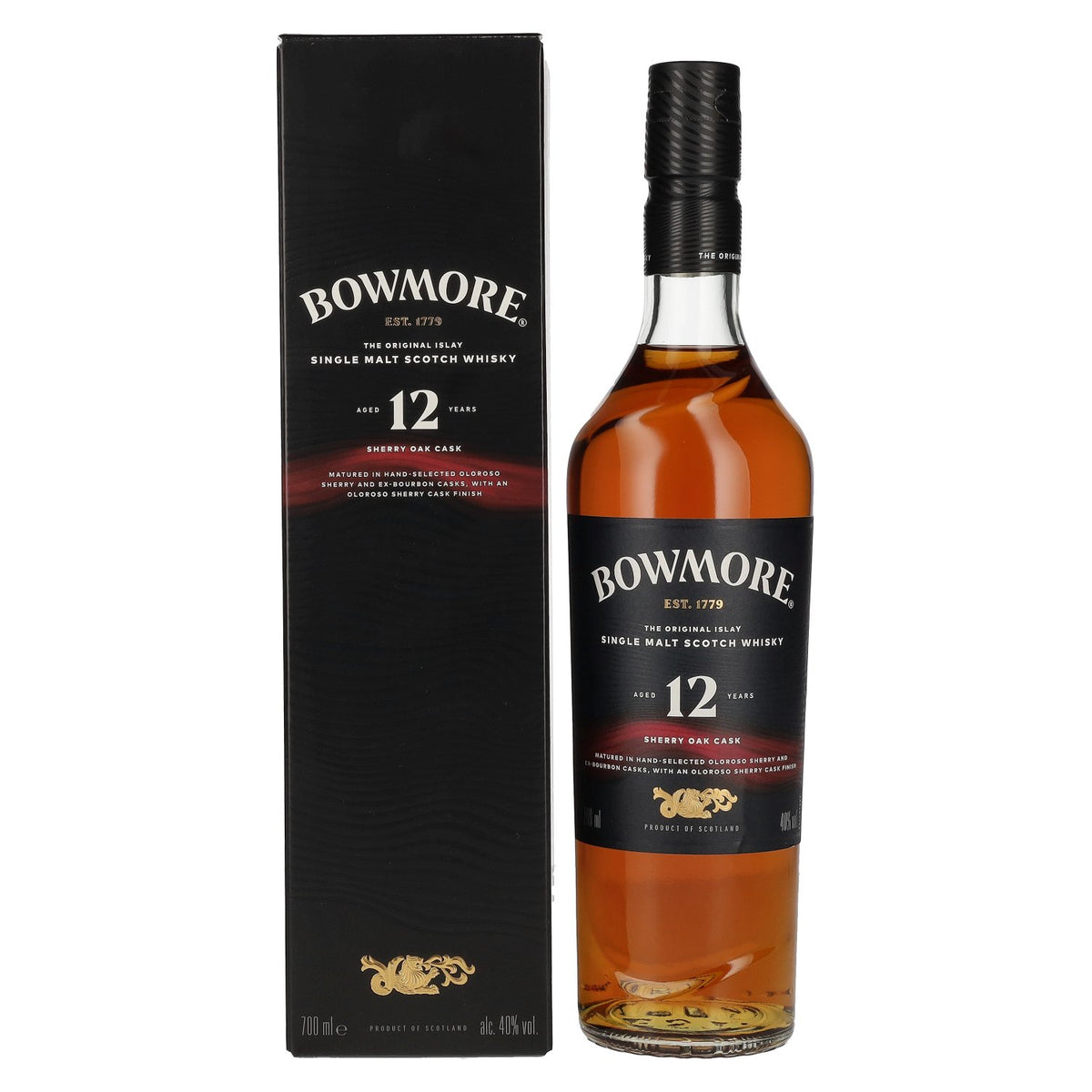 Bowmore 12 Years Old Sherry Oak Cask Islay Single Malt 40% Vol. 0,7l en boîte cadeau