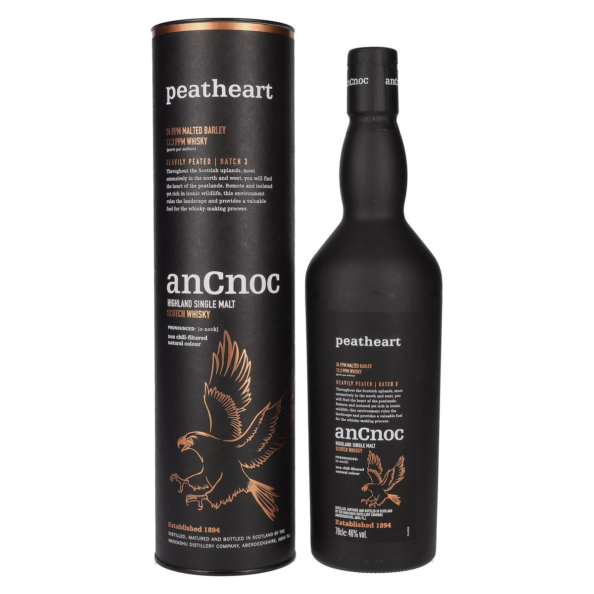 AnCnoc PEATHEART Heavily Peated Batch 3 46% Vol. 0,7l en boîte cadeau