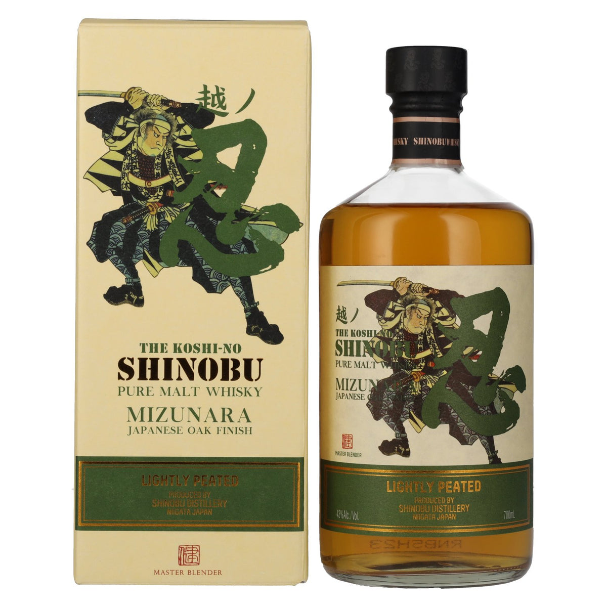 The Koshi-No Shinobu Pure Malt Whisky, Lightly Peated, Mizunara Oak Finish, 43% ABV, 0.7 litres, in a gift box