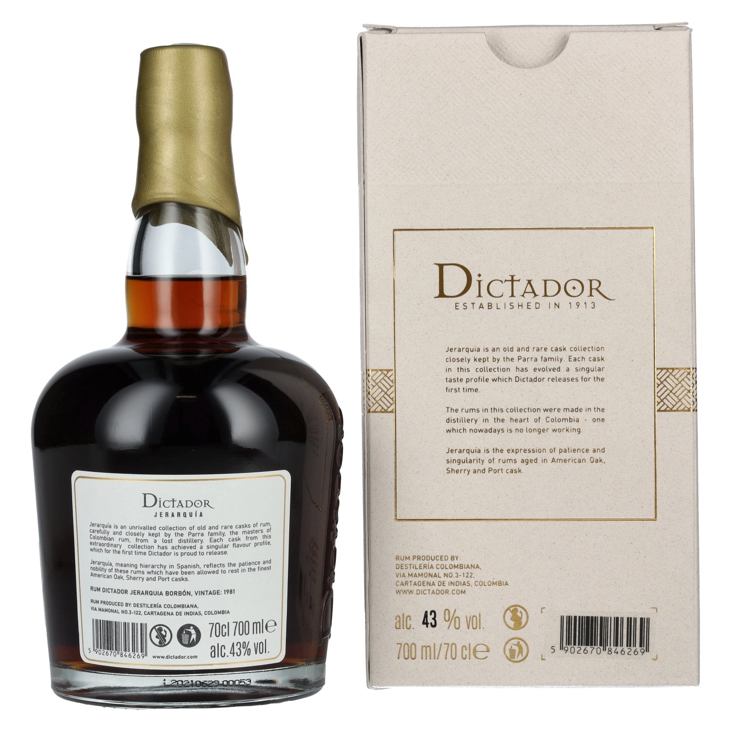 Dictador JERARQUÍA 39 Years Old BORBÓN Rum 1981 43% Vol. 0,7l in Geschenkbox